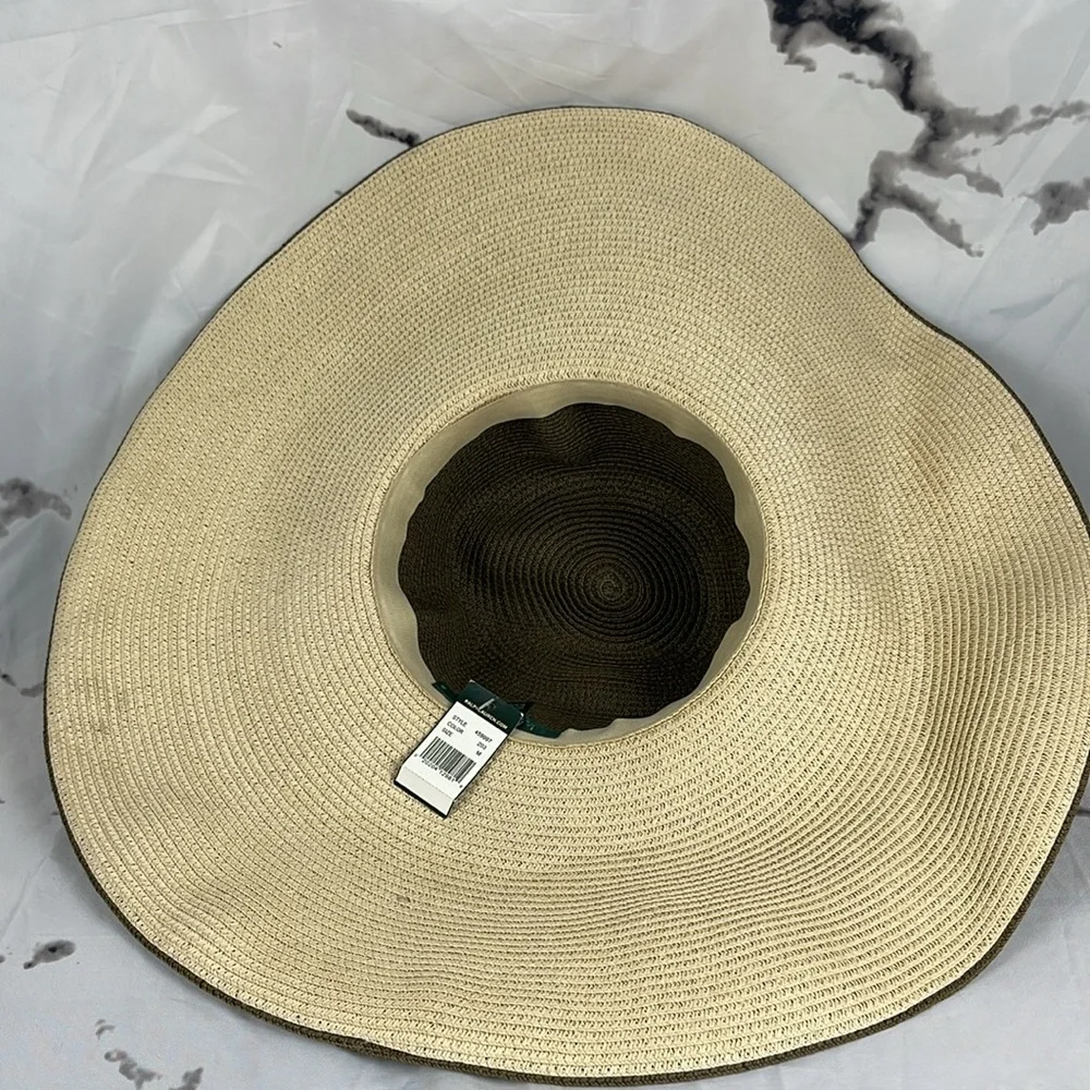 Lauren Ralph Lauren Straw Sunhat Floppy Wide Brim Two-Tone Brand Plaque Size M - Picture 6 of 10